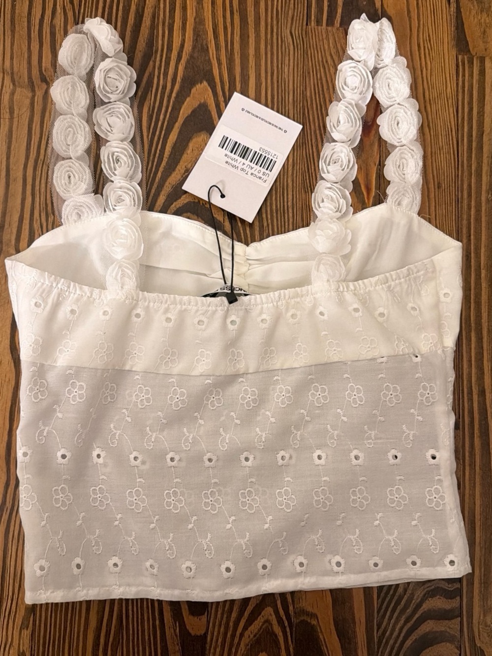 Princess Polly White Floral Eyelet Cami with Rosette Straps - Picture 2 of 4